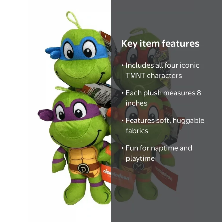 Set of 4 Teenage Mutant Ninja Turtles 8 Inch Plush Set - Walmart.com