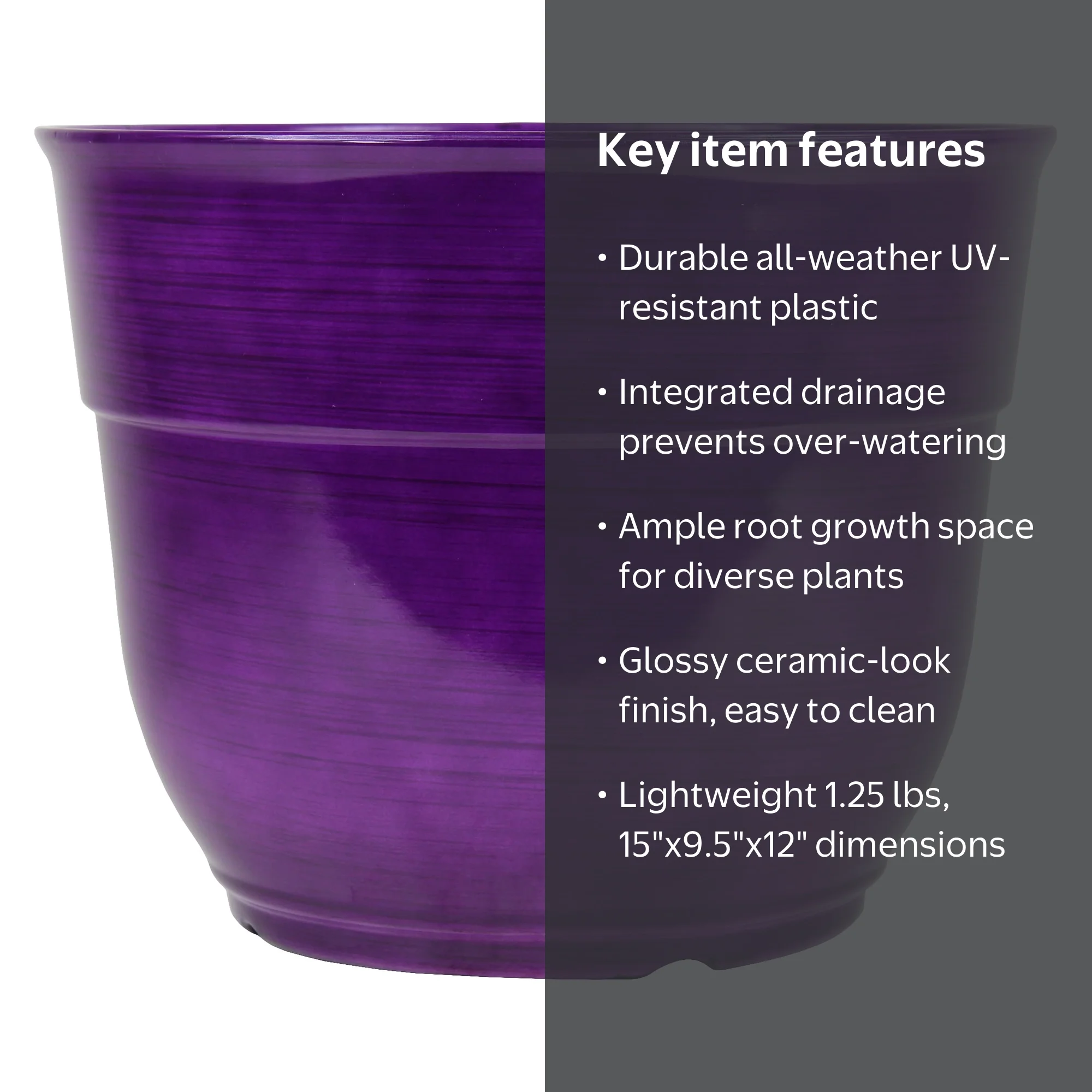 Garden Elements Indoor/Outdoor Glazed Brushed Plastic Planter