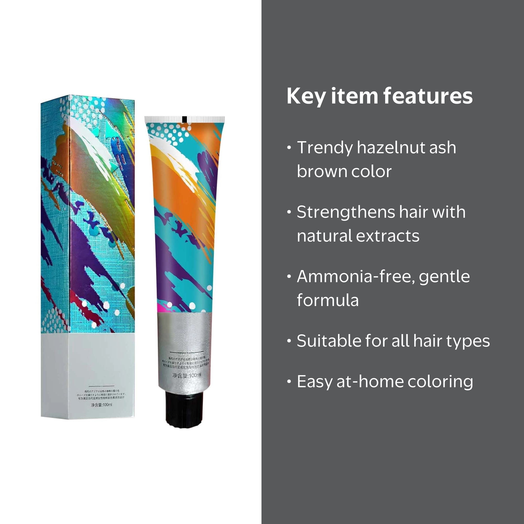 Fankiway Hazelnut Ash Brown Non-Bleaching Dye Cream, Natural Plant