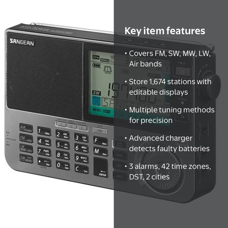 Sangean, Portable AM FM Radio, Gray, Multi-Band, ATS-909X2