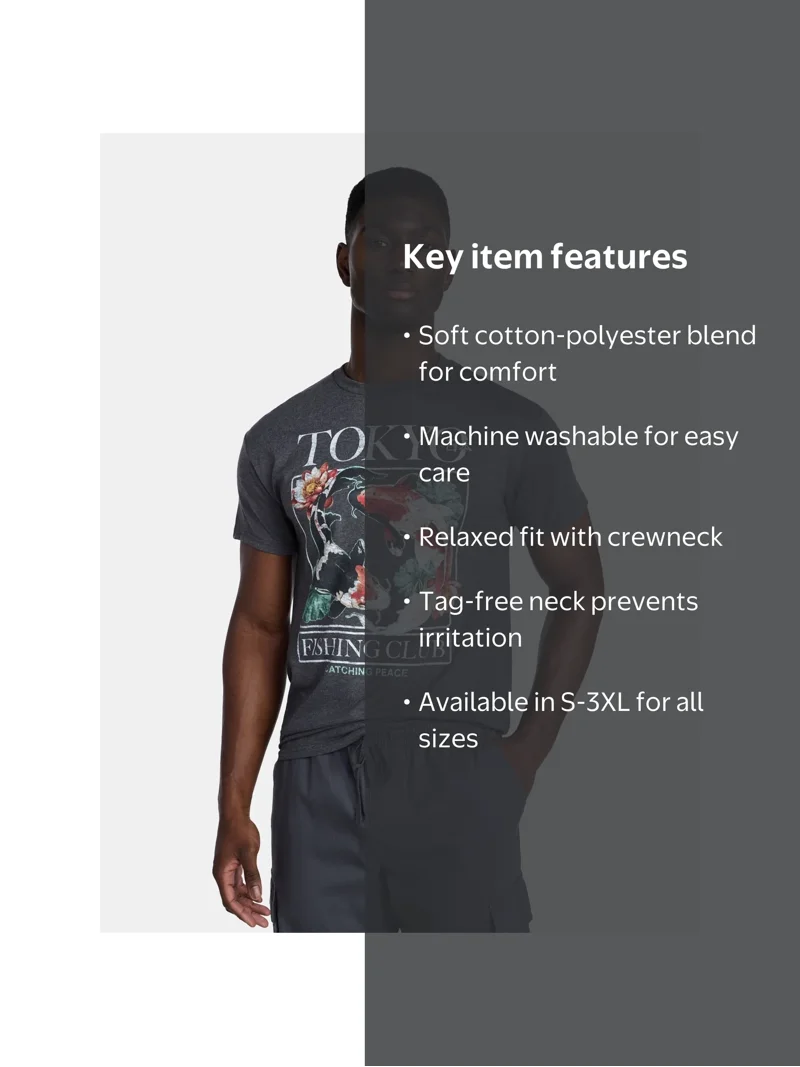 Humor Men's and Big Men's Tokyo Fishing Club Graphic Tee with