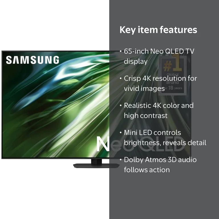 SAMSUNG 65” QN90D Neo QLED 4K Smart TV, HDR, Object Sound, Motion