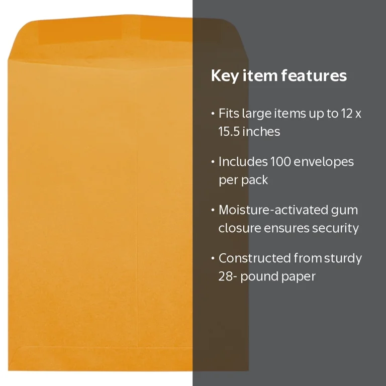 JAM Paper 12 x 15.5 Catalog Envelopes, Brown Kraft Manila, 100ct