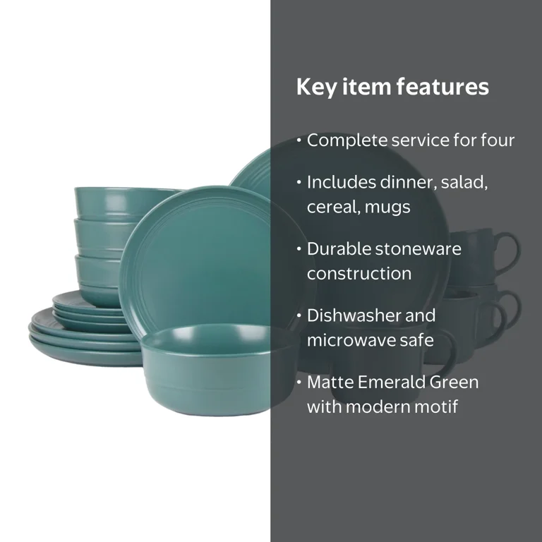 10 Strawberry Street Double Line 16 Piece Stoneware Dinnerware Set