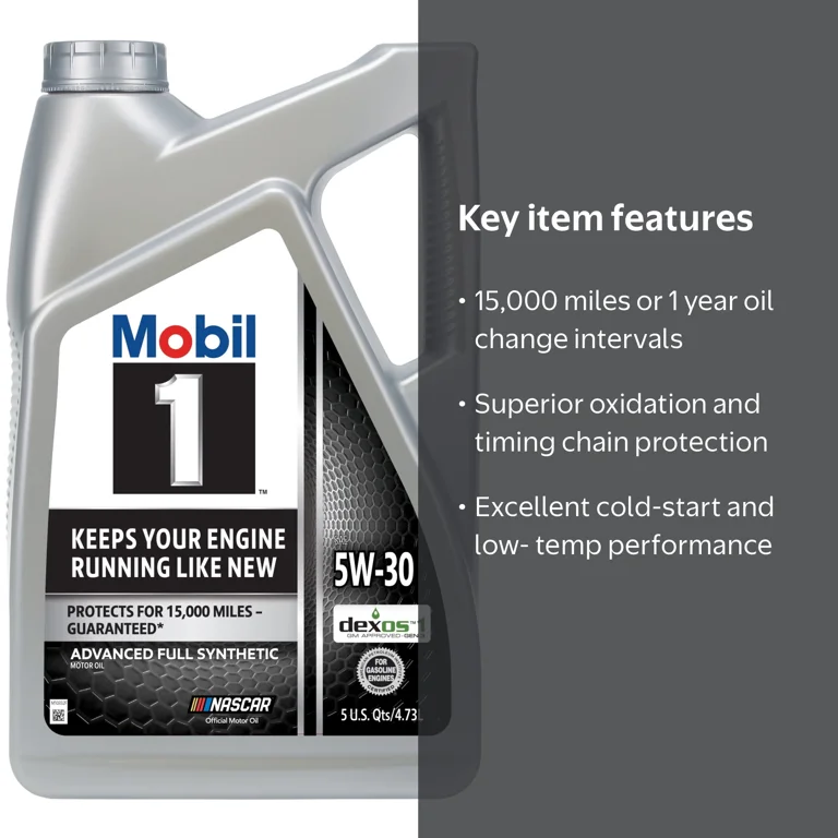 Mobil 1 Advanced Full Synthetic Motor Oil 5W-30, 5 Quart - Walmart.com