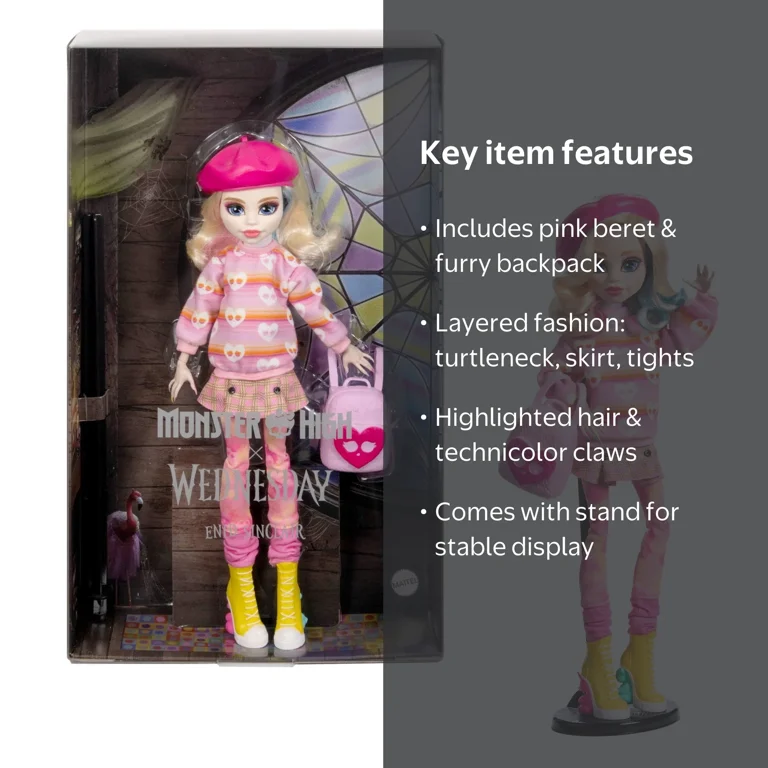 Monster High Wednesday Collectible Doll, Enid Sinclair in Pink