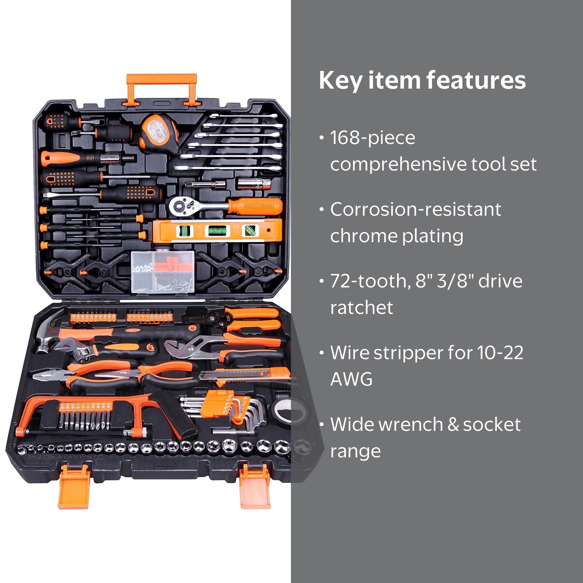 CARTMAN 168 Piece Tool Set, Household Repair Kit, Plastic Storage