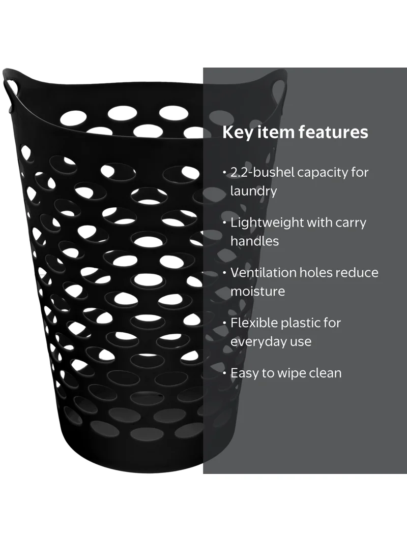 Mainstays Flexible Plastic Laundry Hamper Black, 2.2 Bushels