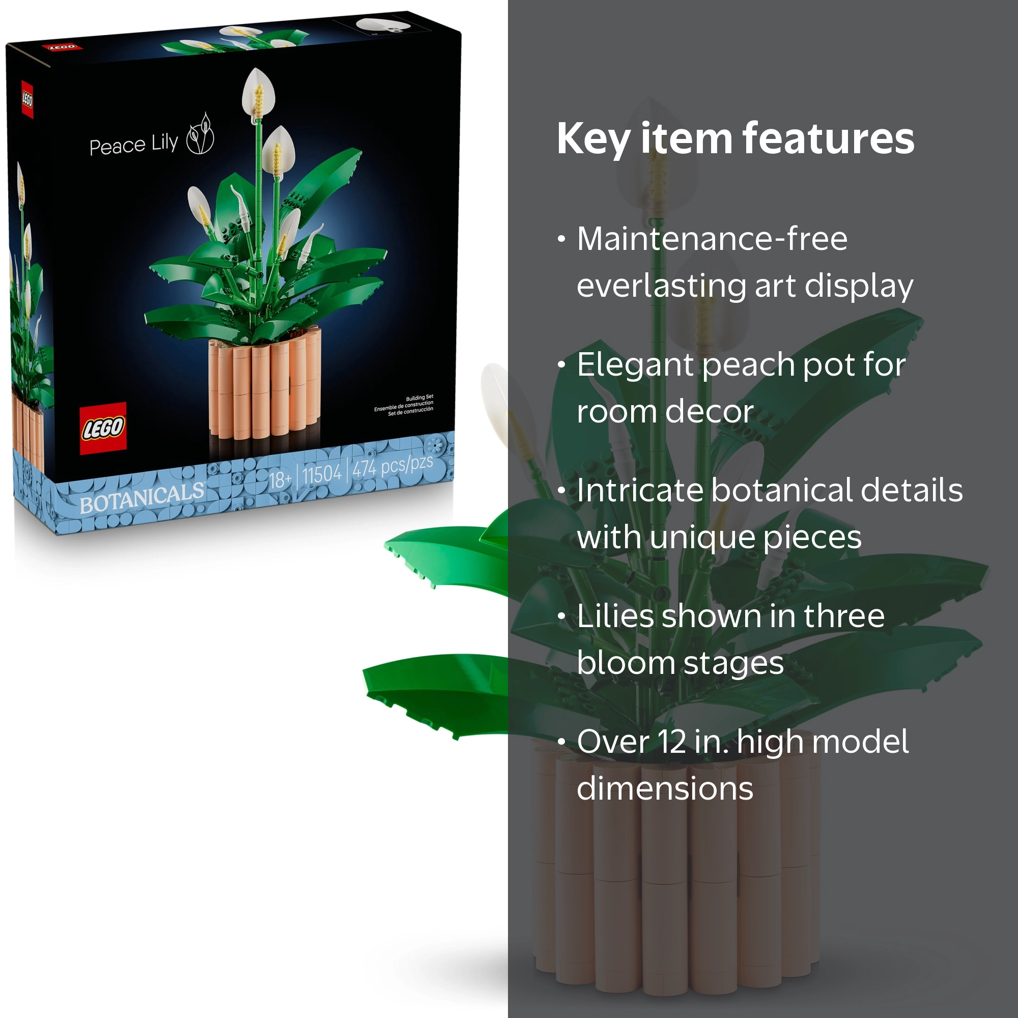 LEGO Botanicals Peace Lily Flower Building Set for Adults, 474