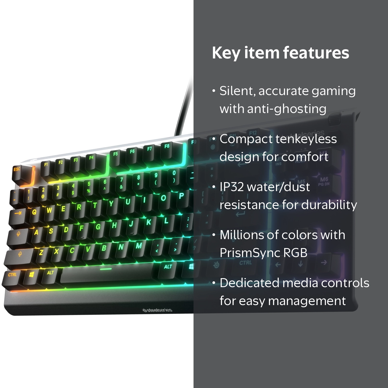 SteelSeries Apex 3 TKL RGB Gaming Keyboard, Water and Dust