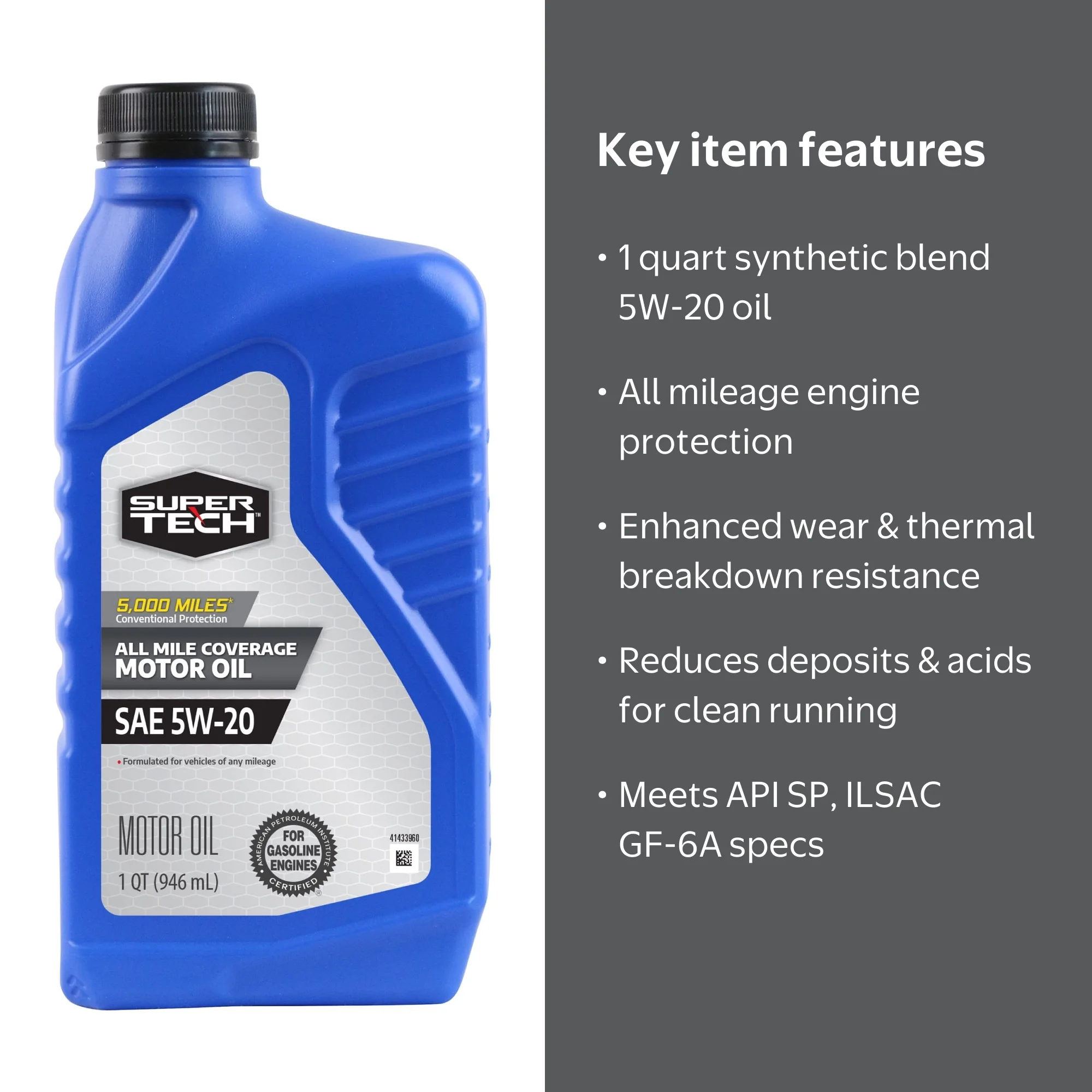 Super Tech All Mileage Synthetic Blend Motor Oil SAE 5W-20 Quart