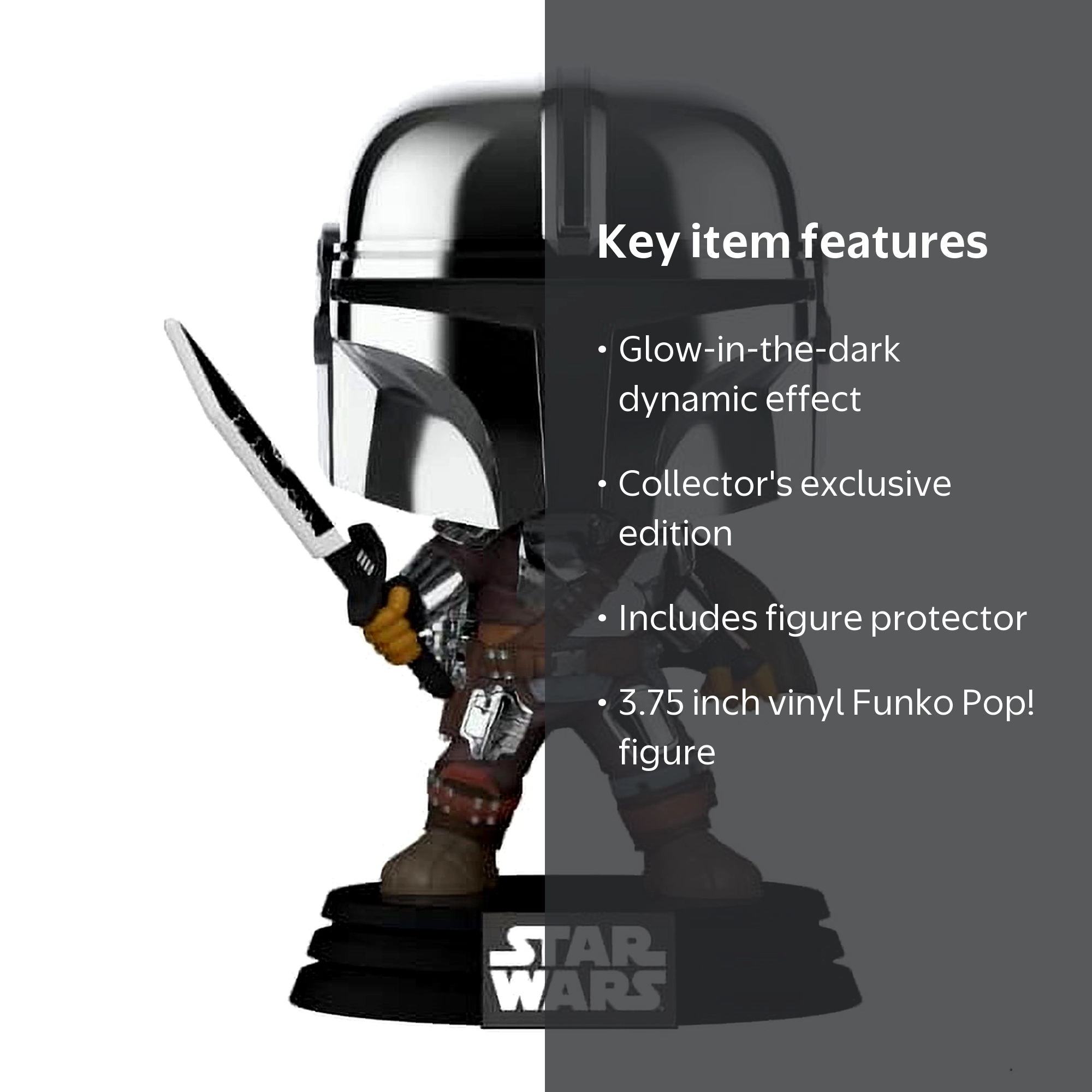 POP!, The Mandalorian with Darksaber 491 Stickered Glow in the