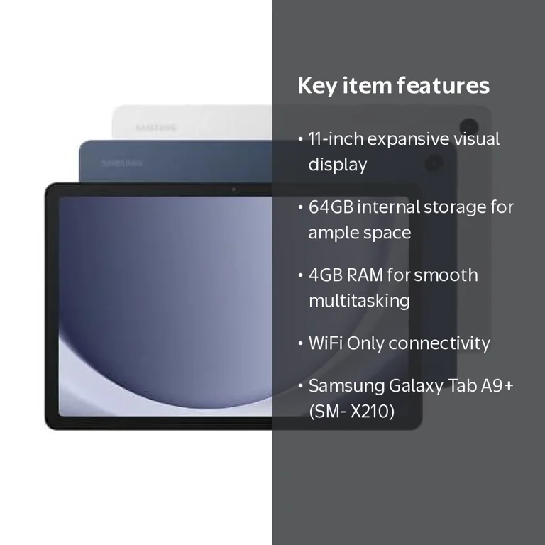 Samsung Galaxy Tab A9+ (SM-X210), 64GB 4GB RAM, WiFi Only, 11