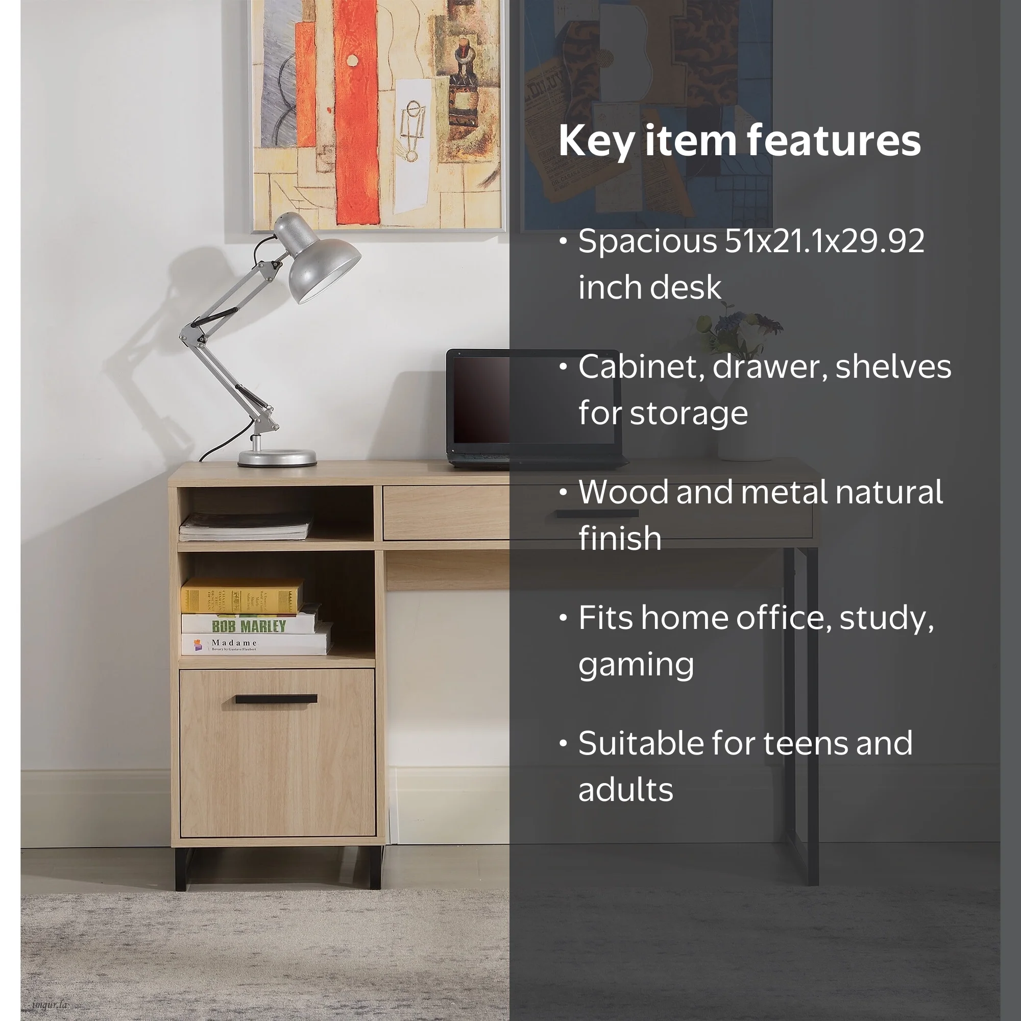 Mainstays Wood & Metal Accents Writing Desk with Drawer and Door