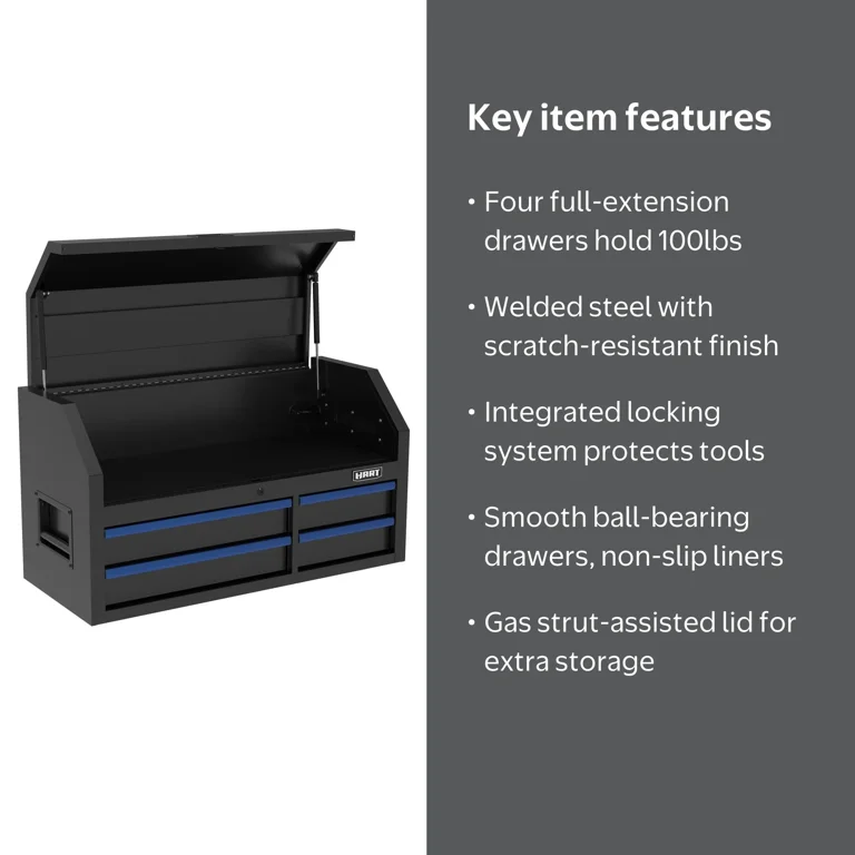 HART 42-Inch 4-Drawer Heavy-Duty Steel Tool Chest, Locking Top