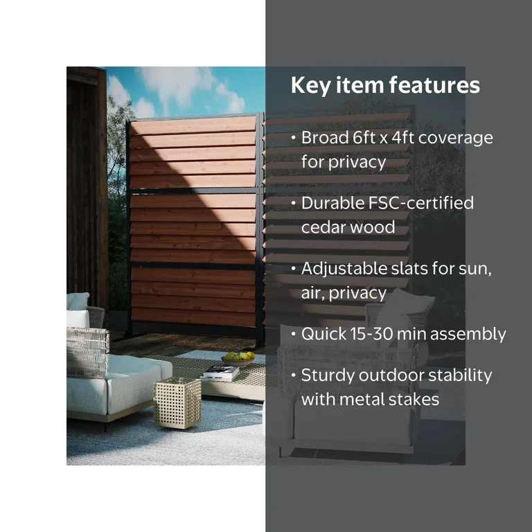 Modern Shade, Louvered Cedar Privacy Fence Panel, 6x4 ft, Brown