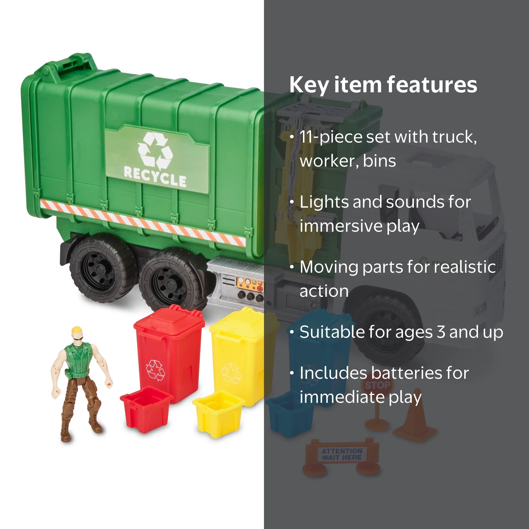 Kid Connection 11-Piece Light & Sound Recycling Truck Play Set