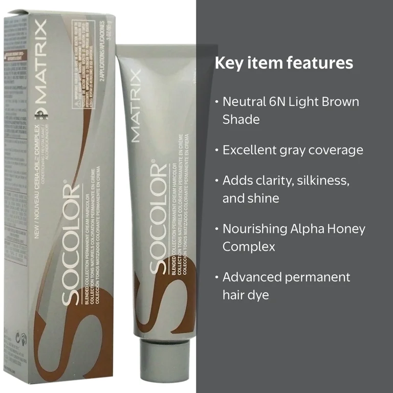 Matrix, SoColor Permanent Cream Haircolor, 3oz, 6N Light Brown