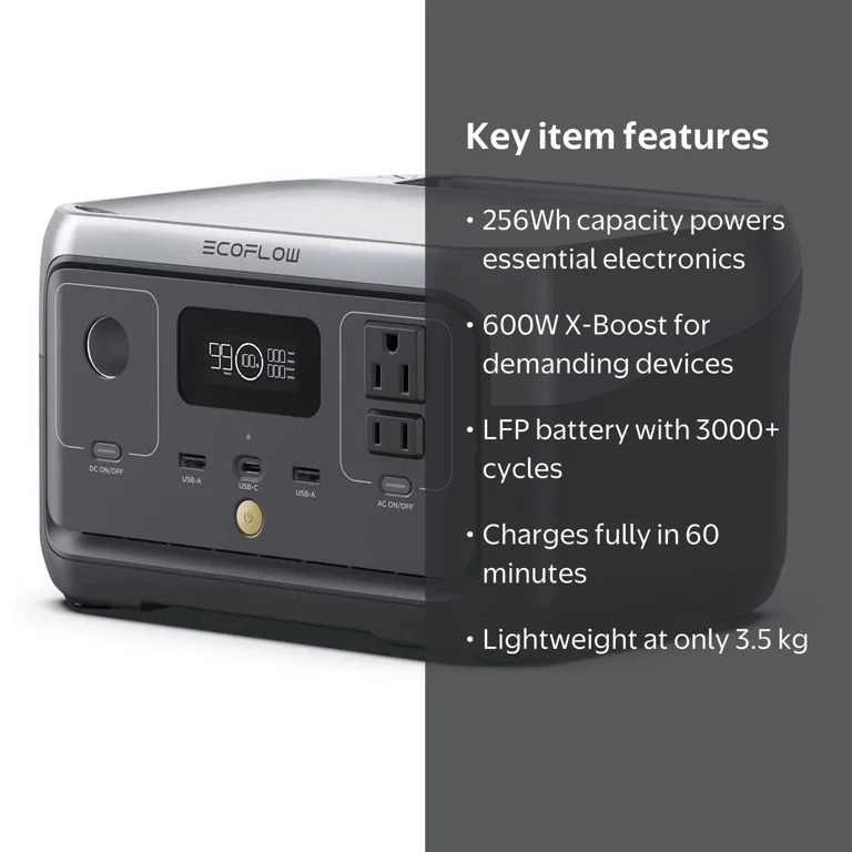 EcoFlow RIVER 2 Power Station, 256Wh, 600W AC, Solar Generator for
