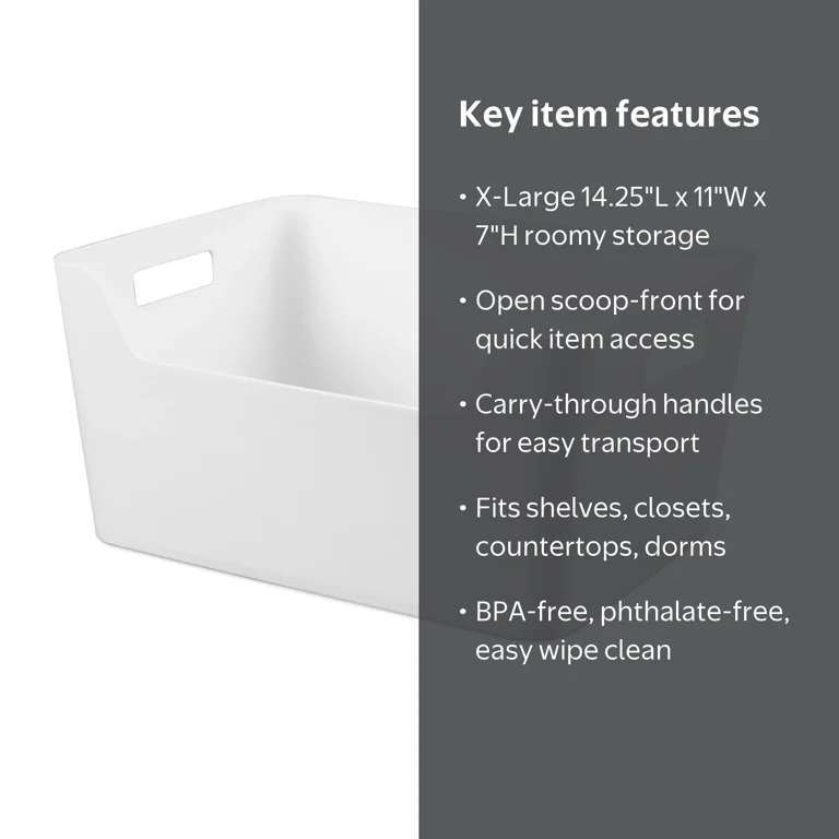 Mainstays X-Large Easy Access Bin, Versatile Open Plastic Storage