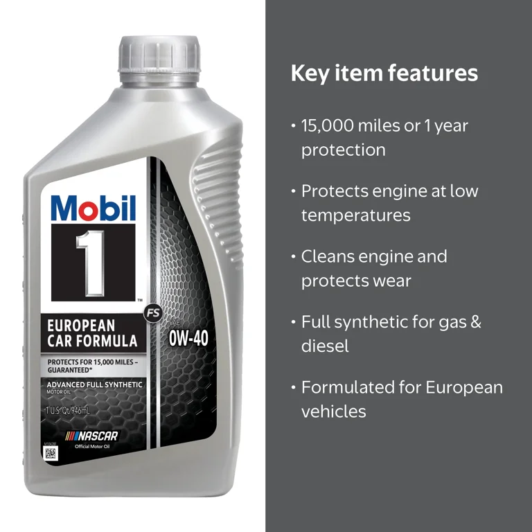 Mobil 1 FS European Car Formula Full Synthetic Motor Oil 0W-40, 1