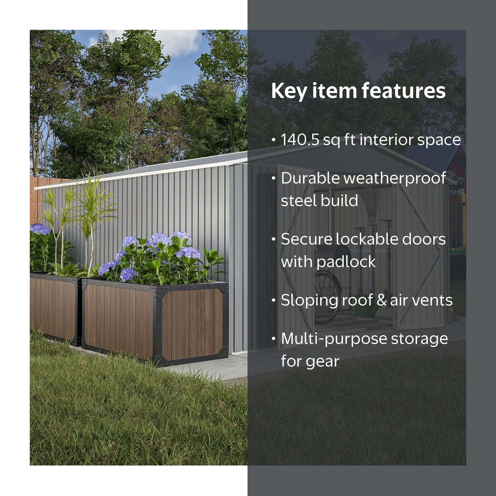LZBEITEM, Outdoor Storage Metal Shed, 11x13 ft, Gray - Walmart.com