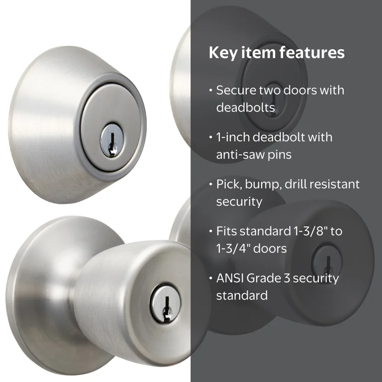 Free Shipping! Hyper Tough Keyed Entry Doorknob and Deadbolt Combo