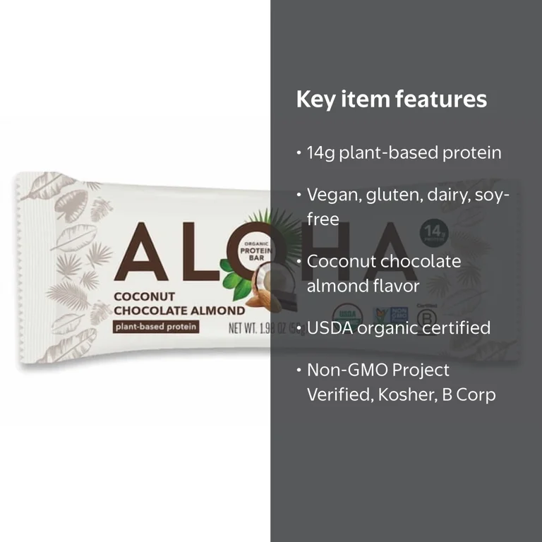 ALOHA Plant Based Coconut Chocolate Almond Protein Bar, 12ct