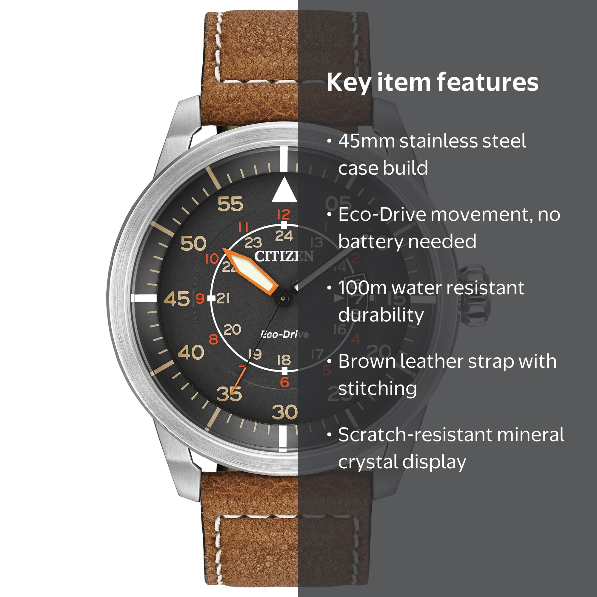 CITIZEN, Men's Eco-Drive Strap Watch, AW1361-10H, Black Dial