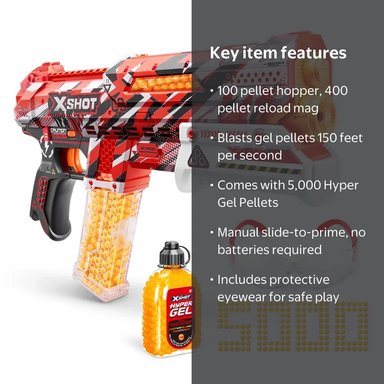 XSHOT, Hyper Gel Clutch Outdoor Blaster, 5000 Pellets, 150 ft/sec