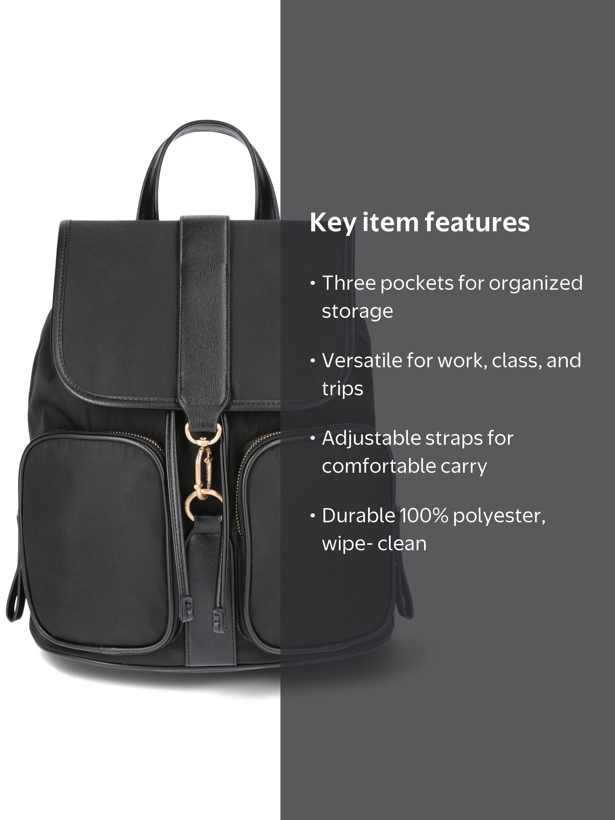 Time and Tru Women's Jessa Backpack, Black, 6.3