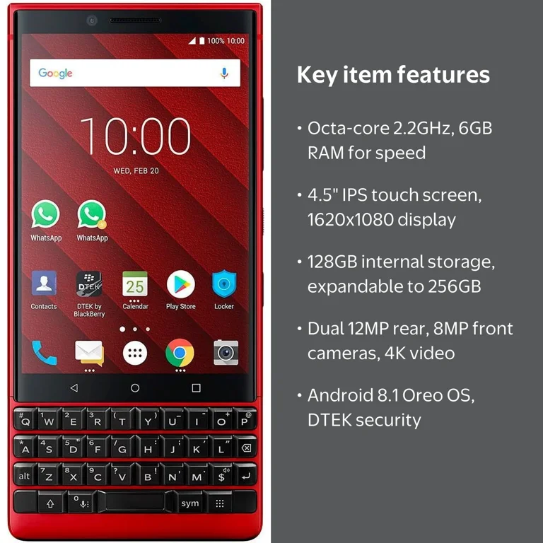 BlackBerry KEY2 Red Edition Smart Cell Phone - 128GB Memory