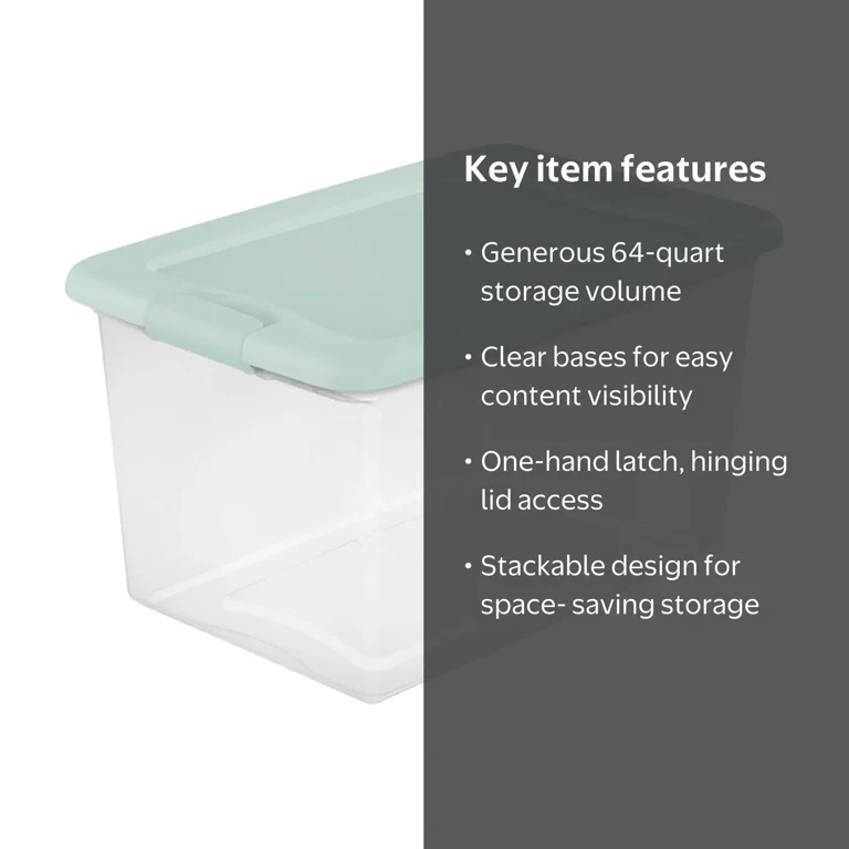 Sterilite 18 Pack 64 Qt Latching Box, Clear Storage Bin w/Lid