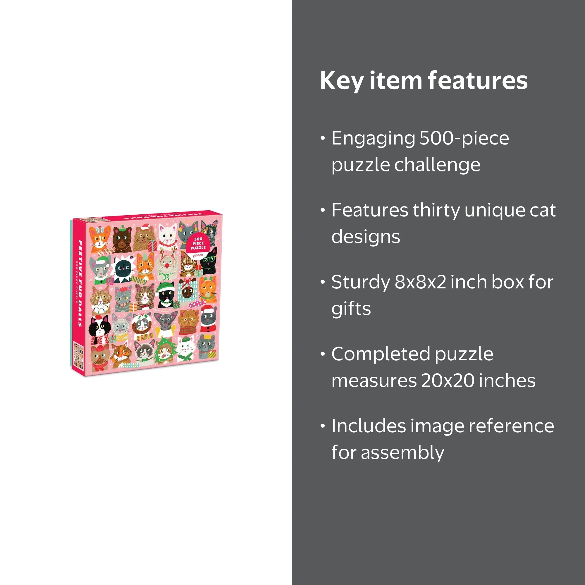 Galison, Alison Festive Furballs Puzzle, 500 Count, Multicolor