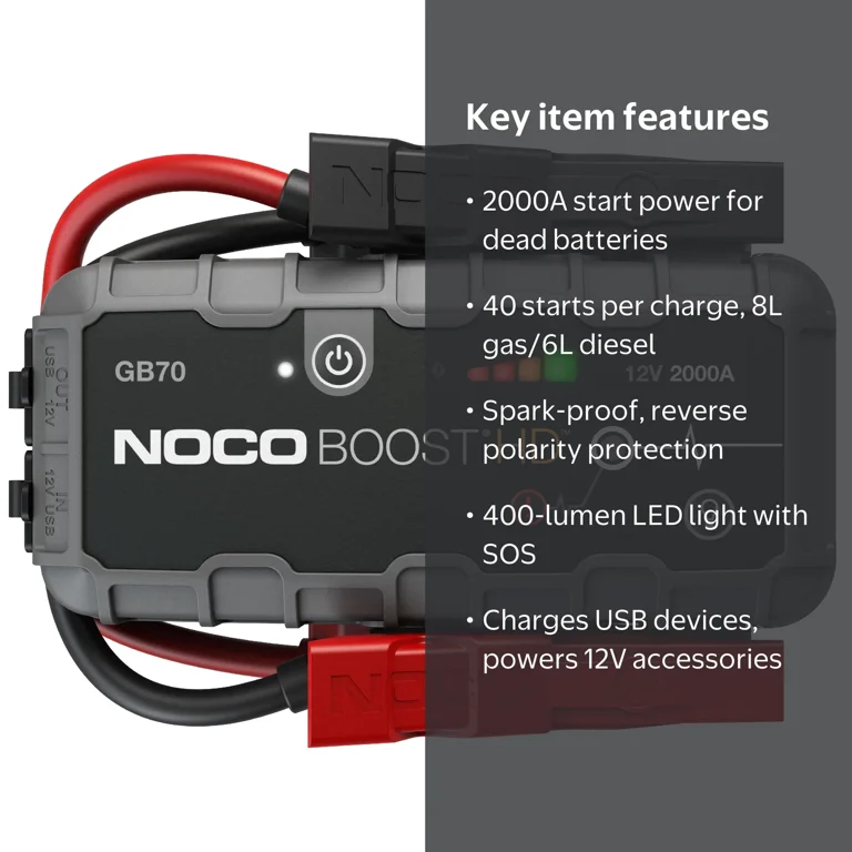 NOCO, USB Jump Starter, GB70, 2000A 12V Portable Lithium Boost