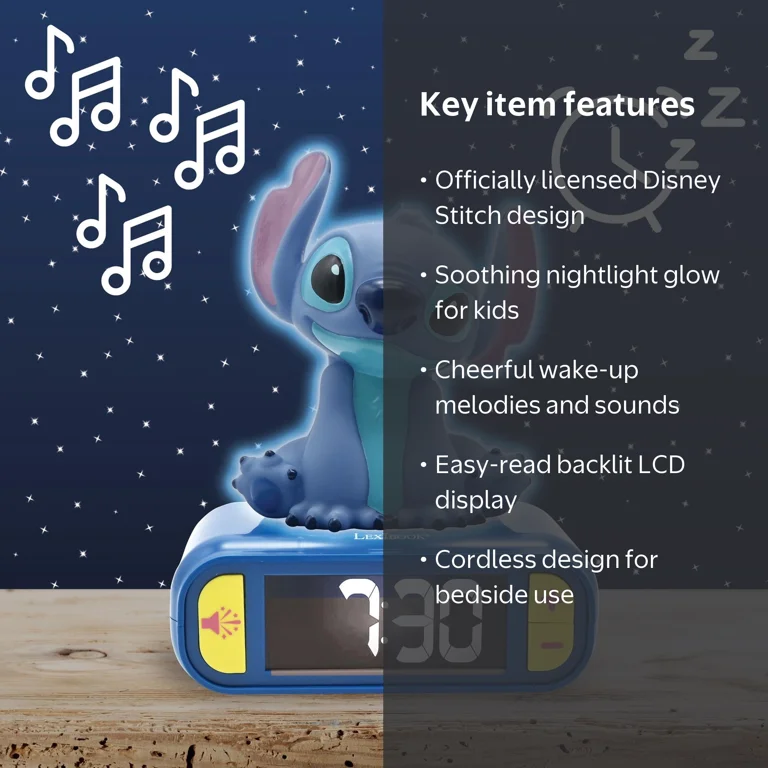 LEXIBOOK スティッチ 目覚まし時計 Lexibook Digital Alarm Clock with 3D Stitch Night Light & Sound