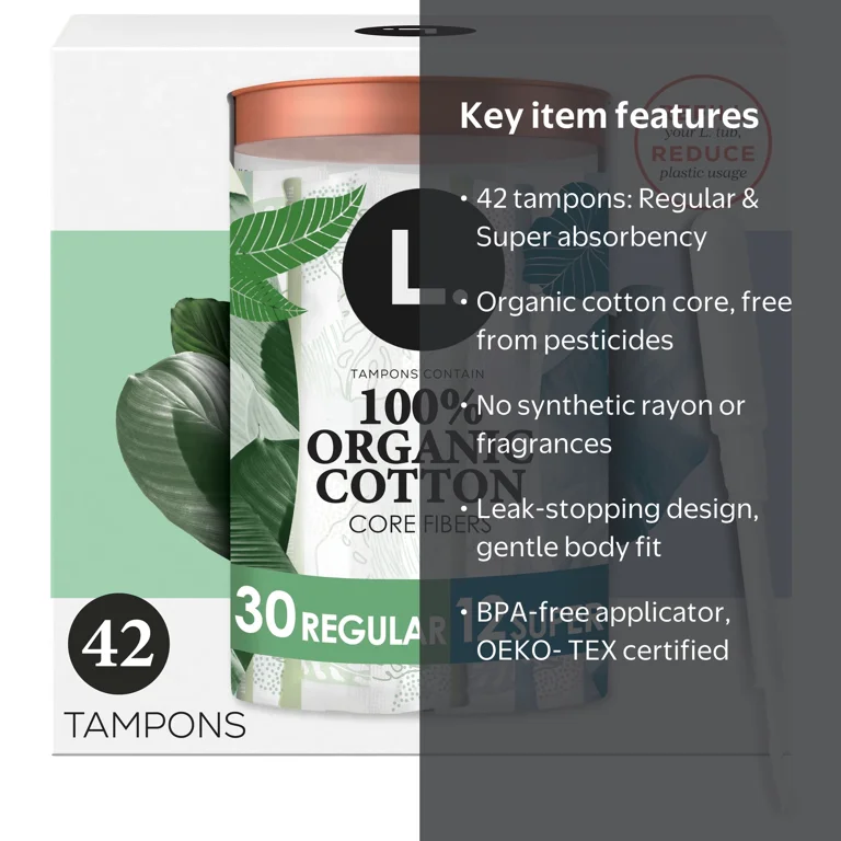 ORGANIC COTTON CUPRA FLOW サイズ2 L. Organic Cotton Tampons Duopack, Regular/Super Absorbency, 42