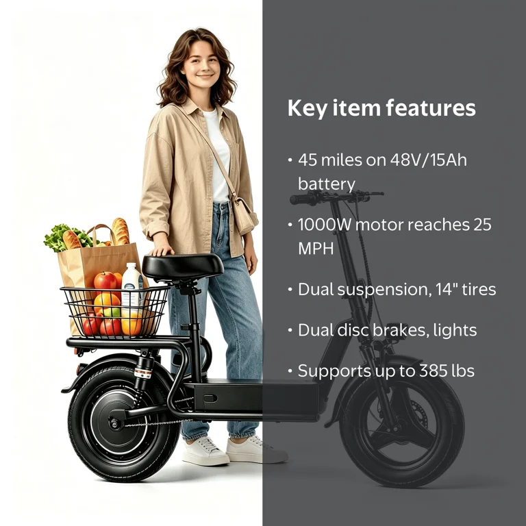 AZHAR 1000W Electric Scooter with Seat for Adults, 25 MPH, 45
