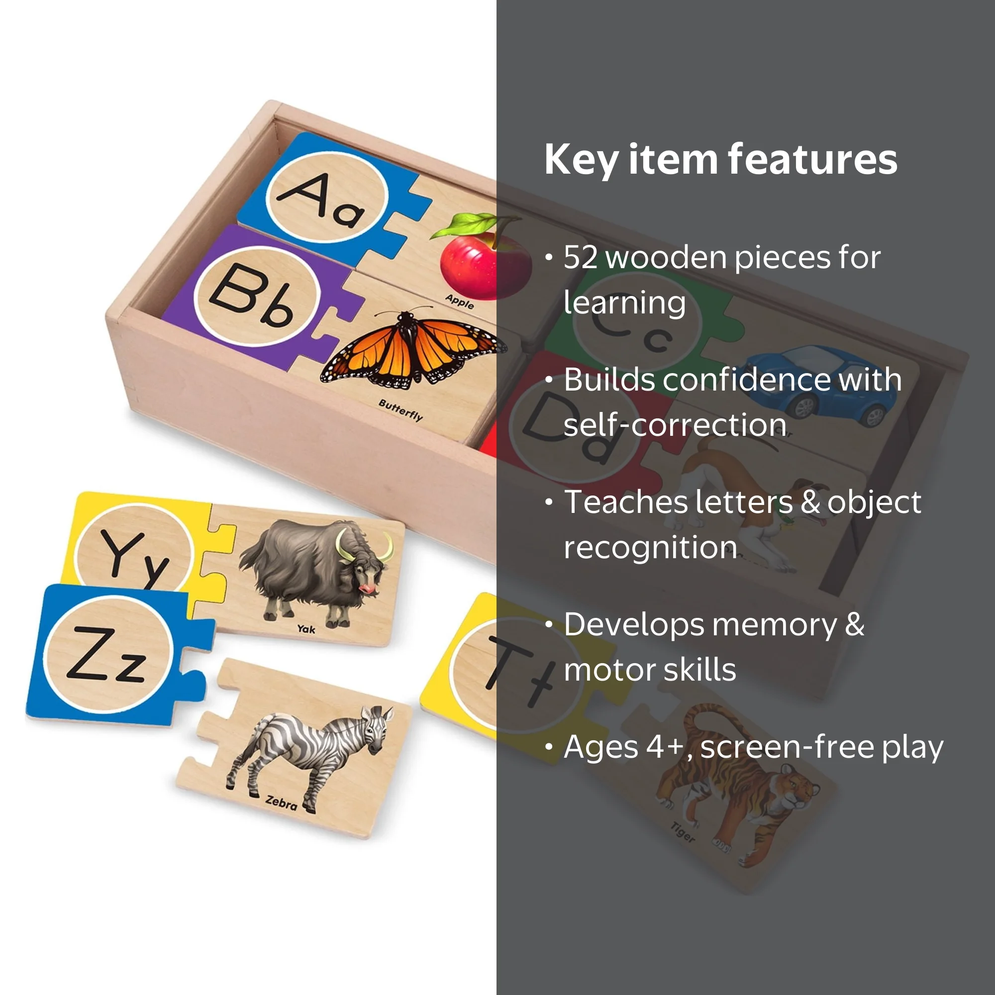 Melissa & Doug Self-Correcting Alphabet Wooden Puzzles, 52 pcs