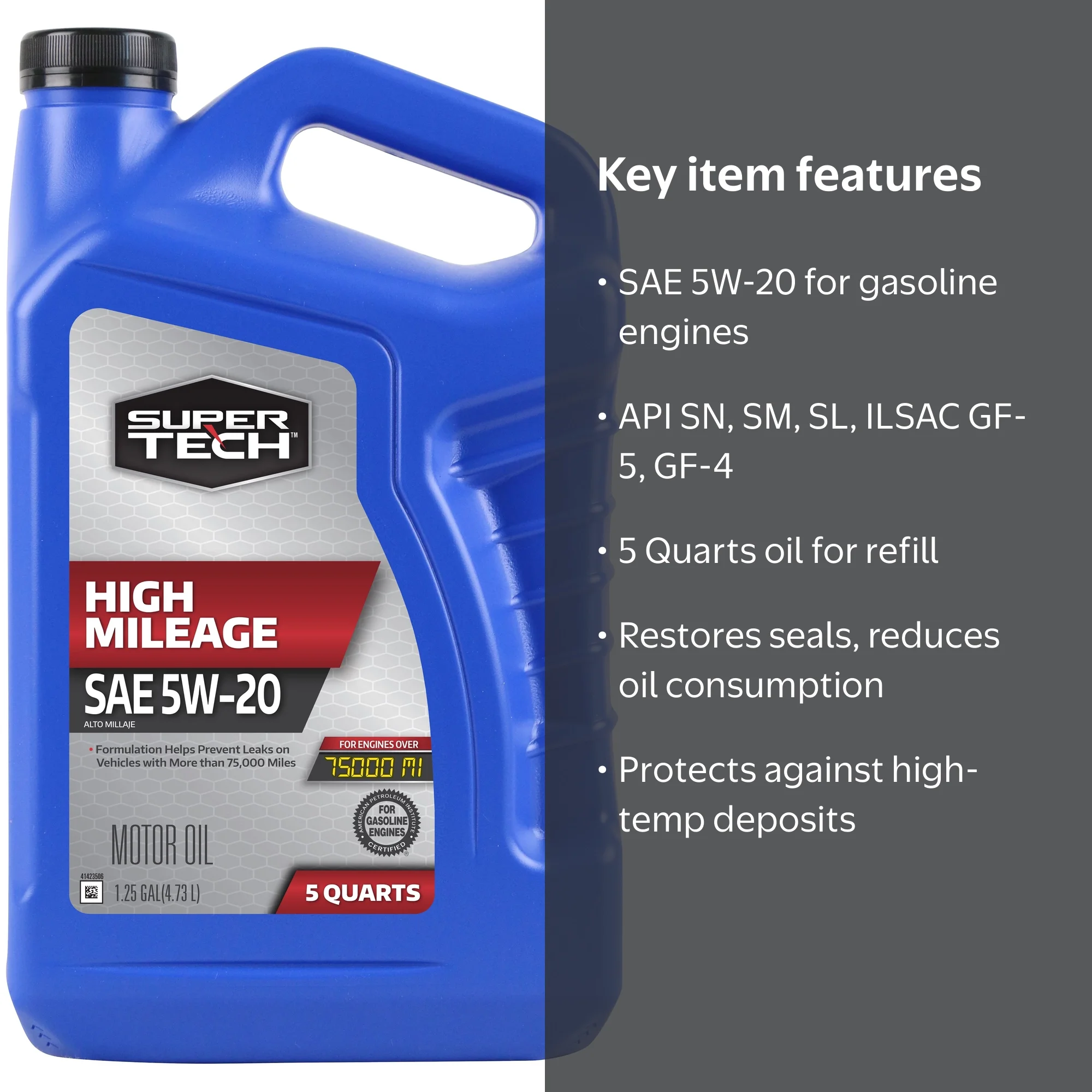 Super Tech High Mileage SAE 5W-20 Motor Oil, 5 Quarts - Walmart.com