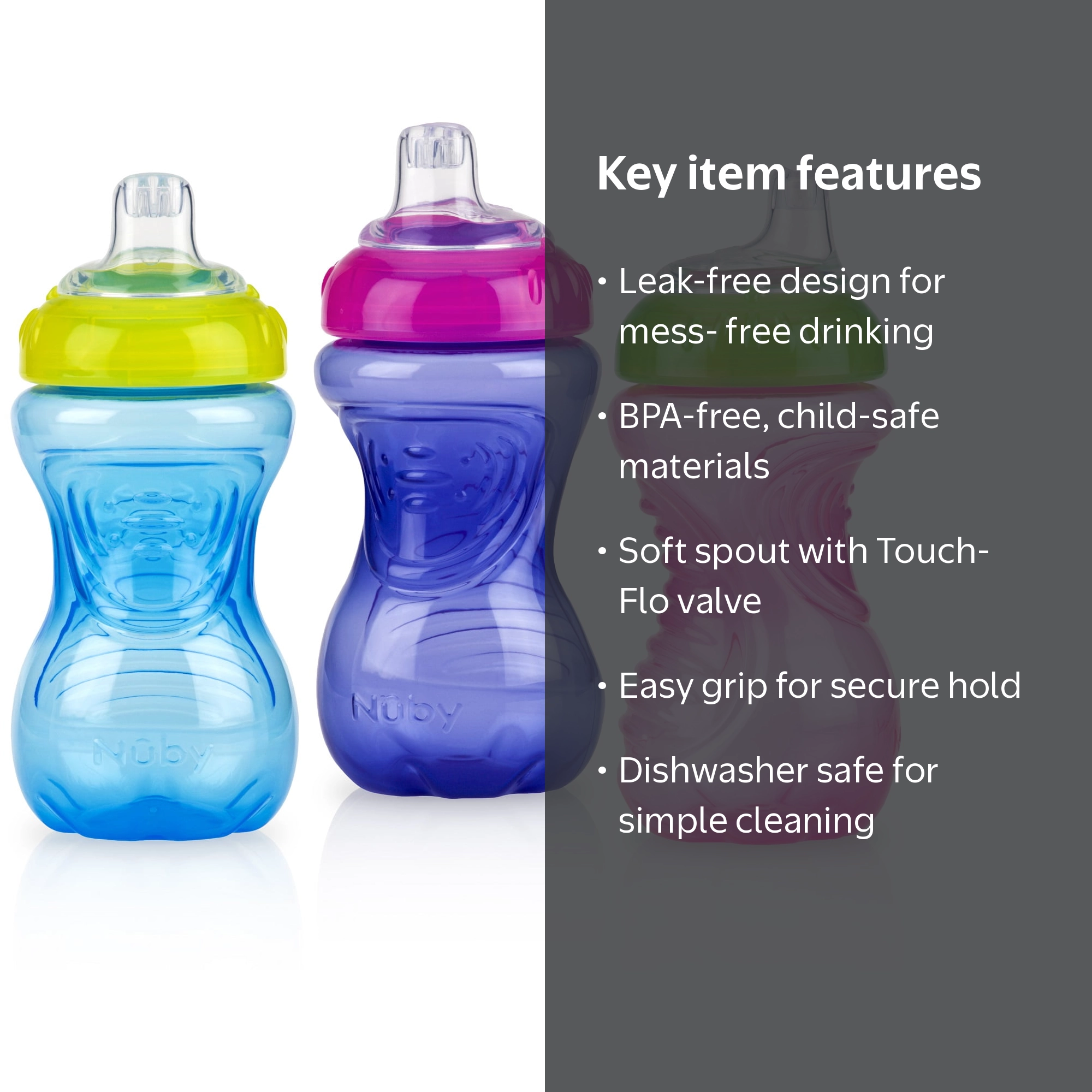 Nuby No-Spill Easy Grip Soft Spout Sippy Cup, Multicolor, 10 fl oz