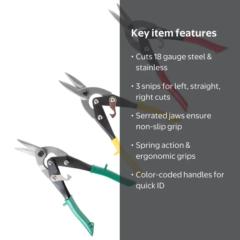 Hyper Tough Aviation Snips Set with Cushion Grips, Includes