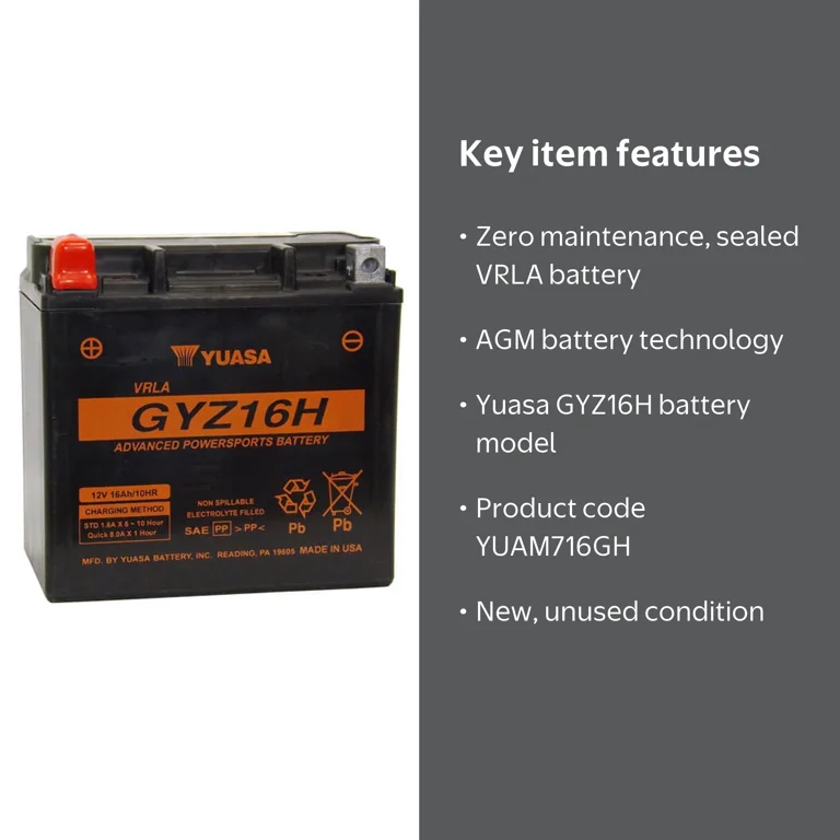 Yuasa GYZ16H AGM Maintenance Free Battery, 12V 16Ah with Enhanced