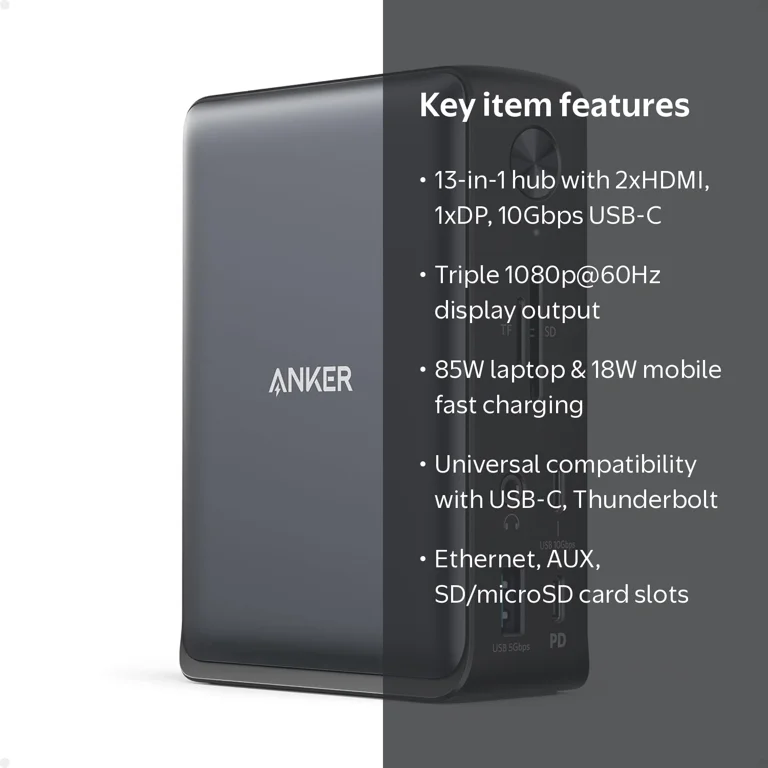 Anker Laptop Docking Station, 13-in-1 USB-C Dock with Triple