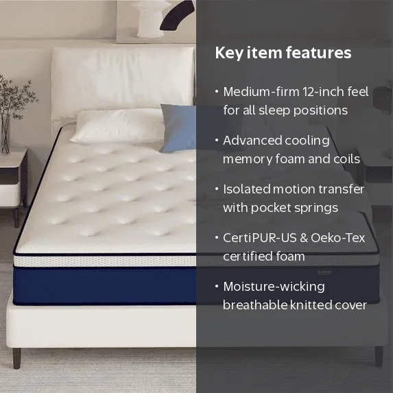 Twin Size Memory Foam Mattress in a Box,12 inch Hybrid Mattress
