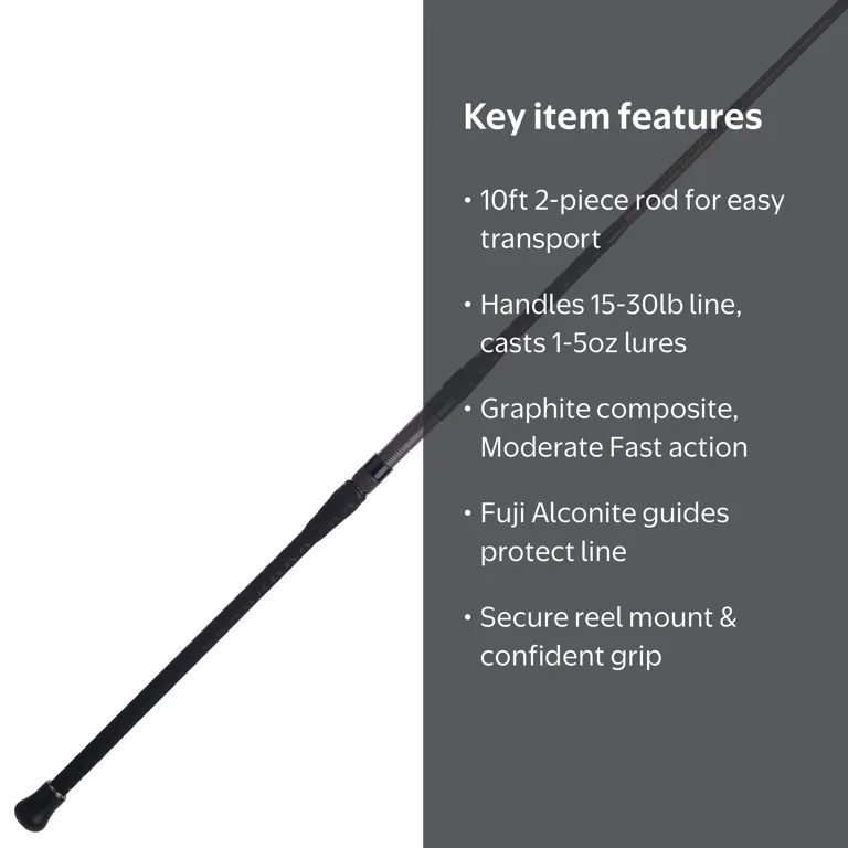 battalion 10ft fishing pole PENN II 10' Surf Spinning Rod; Two Piece Rod, 12-20lb Line Rating, Medium Rod Power, Moderate Fast Action, 3/4-3 oz. Lure Rating : Sports & Outdoors Fuji Alconite guides Penn Squadron Iii 10ft Surf
