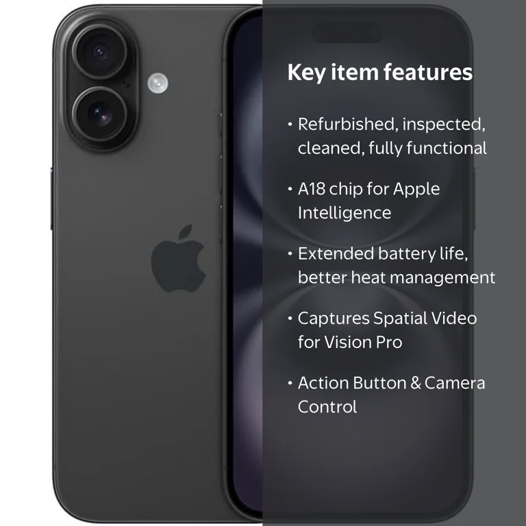 Apple, Restored iPhone 16, 256 GB, Carrier Unlocked, Black