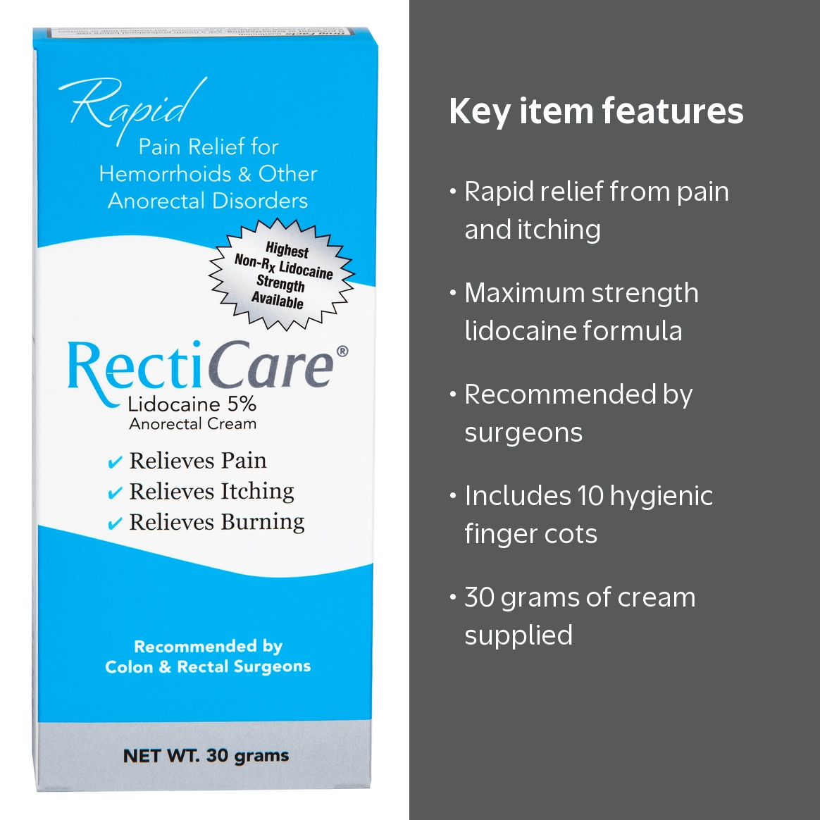 Recticare Anorectal Cream 30g - Rapid Pain Relief with Maximum