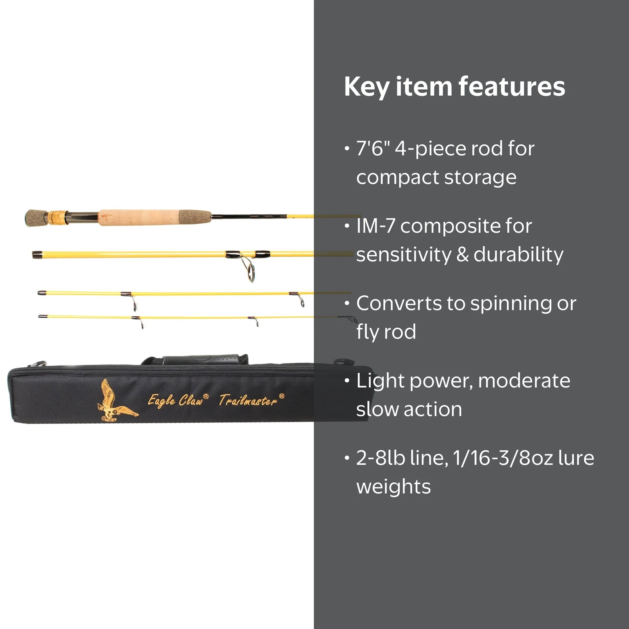 Eagle Claw Portable Gear Trailmaster Travel Spin/Fly Fishing Rod