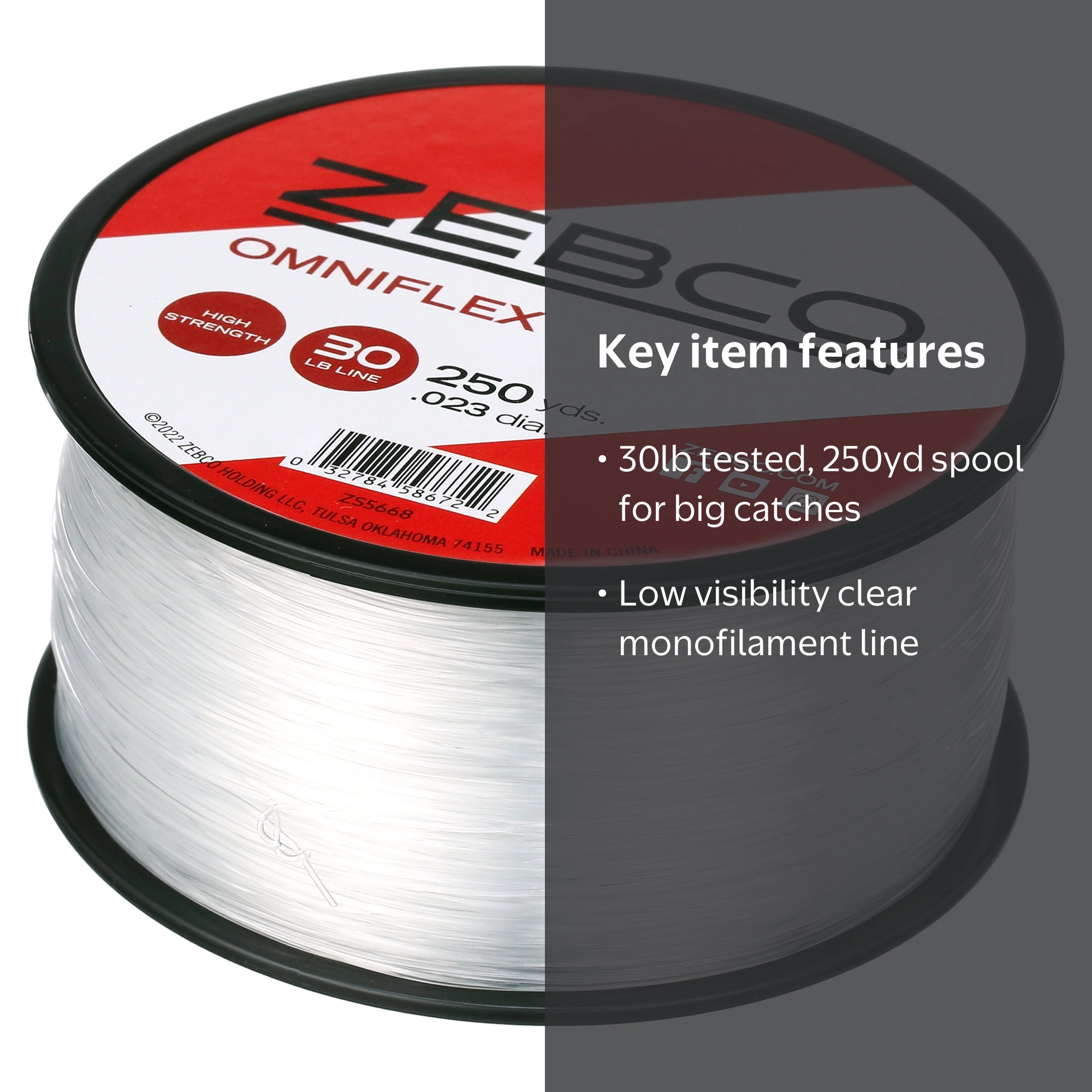 Zebco Omniflex Monofilament Fishing Line, 30-Pound Tested, Clear